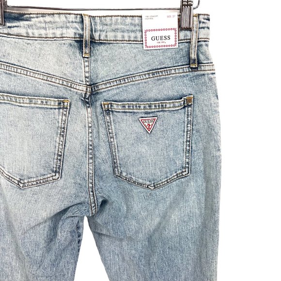Guess 1981 Slim Straight Leg Jeans Women's 27 Acid Wash Light High Rise Mom NWT - Picture 3 of 8
